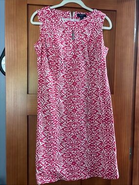 Chaps Pink and White Printed Midi Sheath Dress